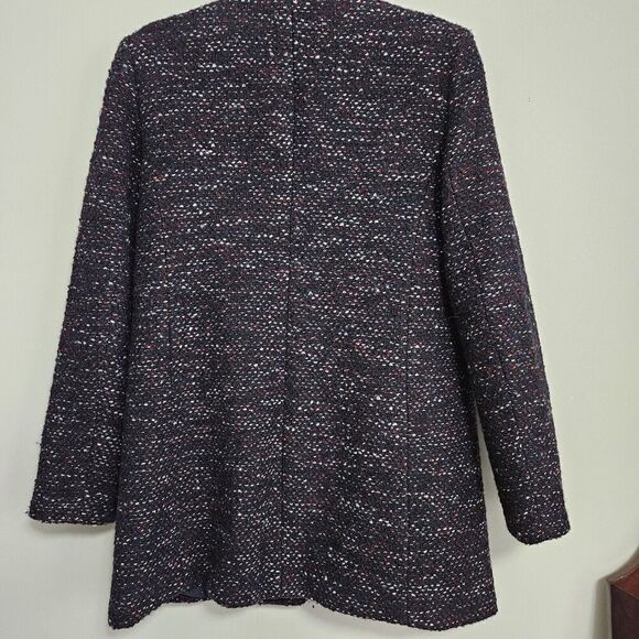 Loft Black & Red Woven Wool Blend Tweed Satin Lined Dress Coat Size Medium LNC - Picture 5 of 7